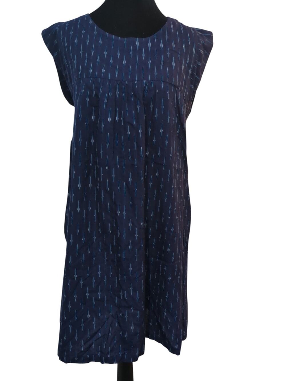 Mata Traders Blue Ikat Small Shift Dress 100% Cotton Cap Sleeve Boho Tunic Dress